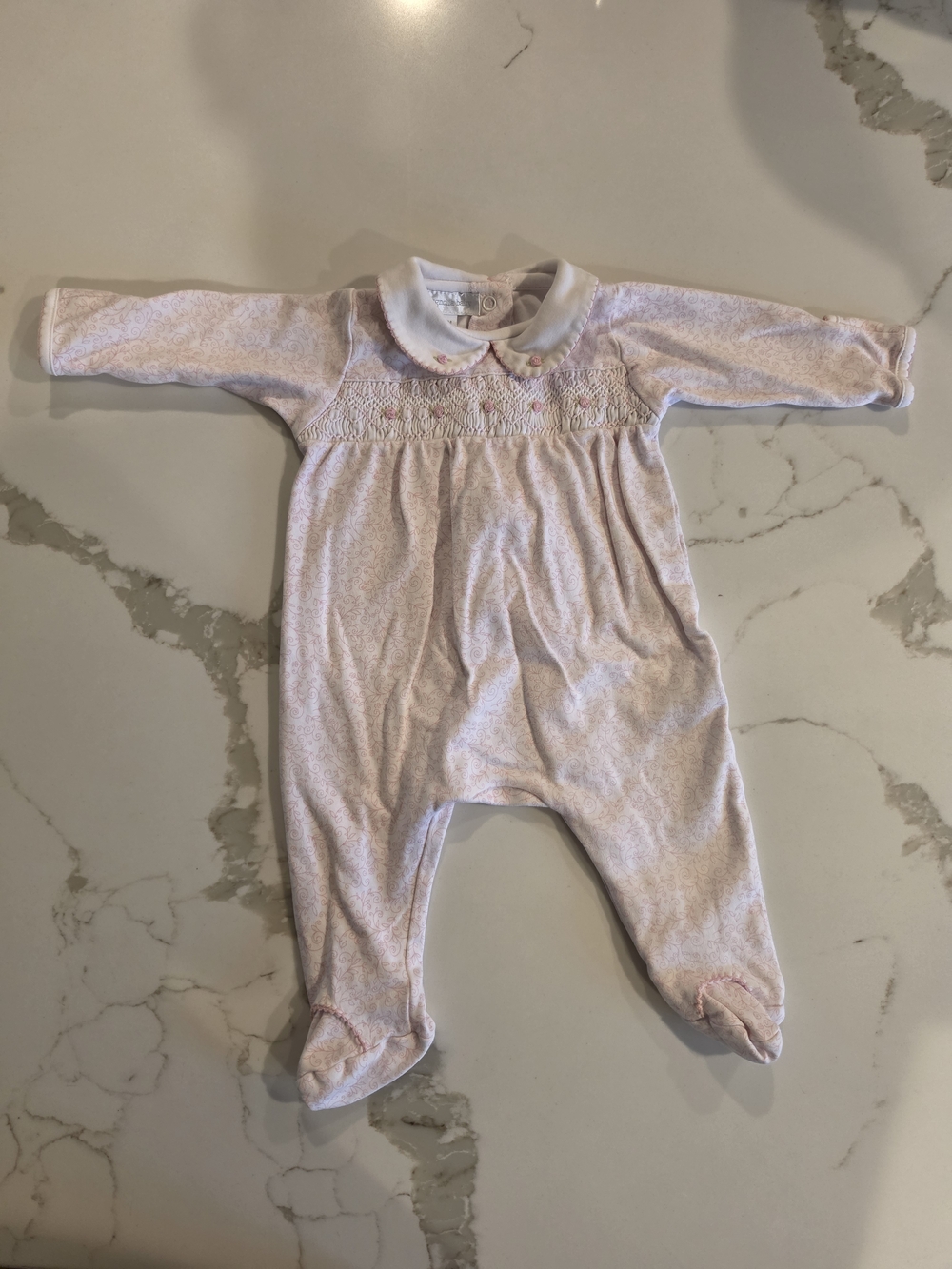 Magnolia Baby Smocked Embroidered Baby Footie with Peter Pan Collar